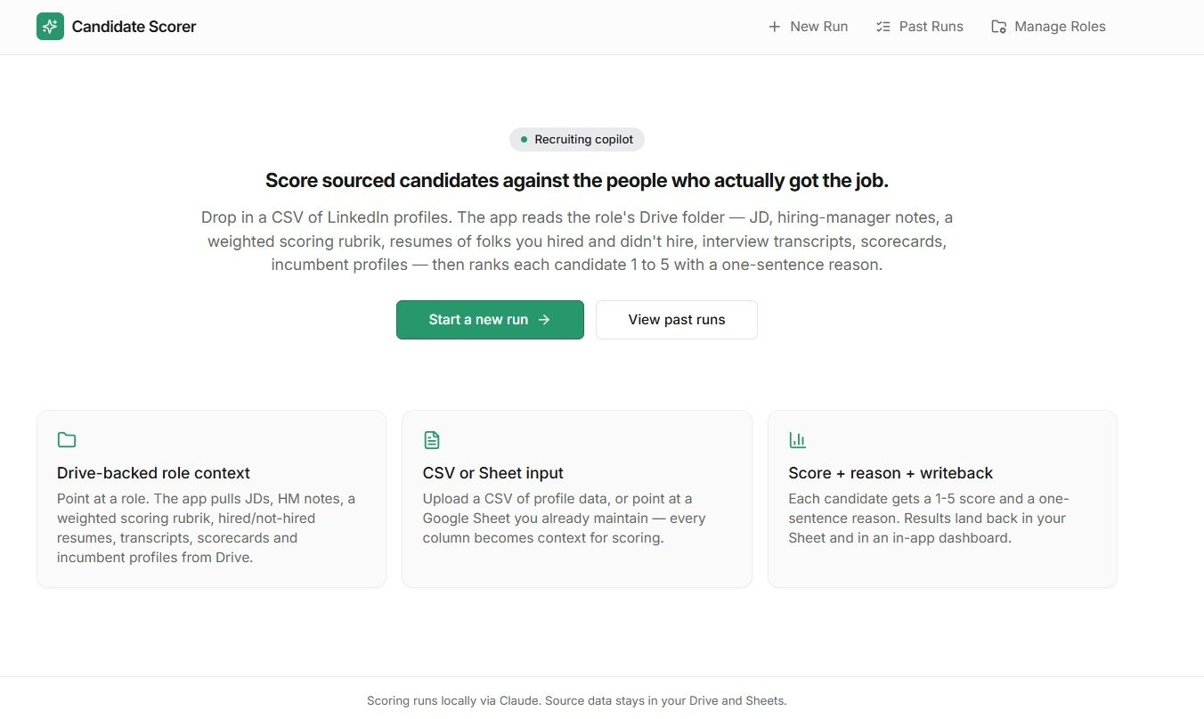 Candidate Scorer application homepage
